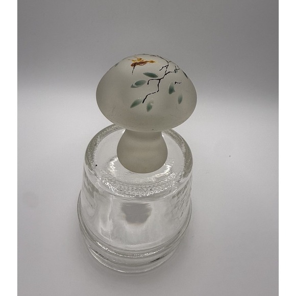 Other - Vintage Frosted Glass Mushroom Figurine Signed Shawn Hand Painted Bird 3"